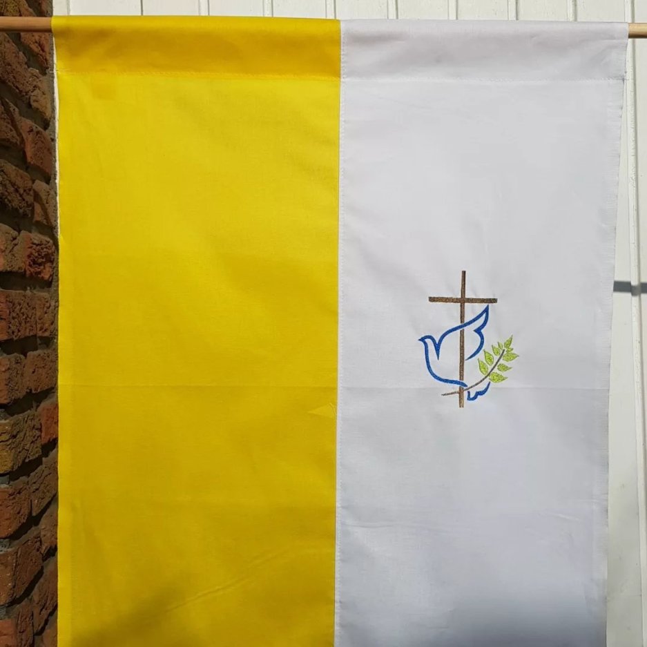 Kommunionfahne Taube mit Kreuz
