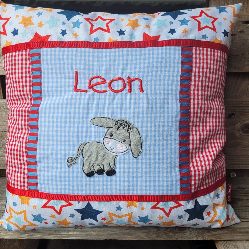 Kissen Leon mit Eselchen (Klitzekleindesign)
